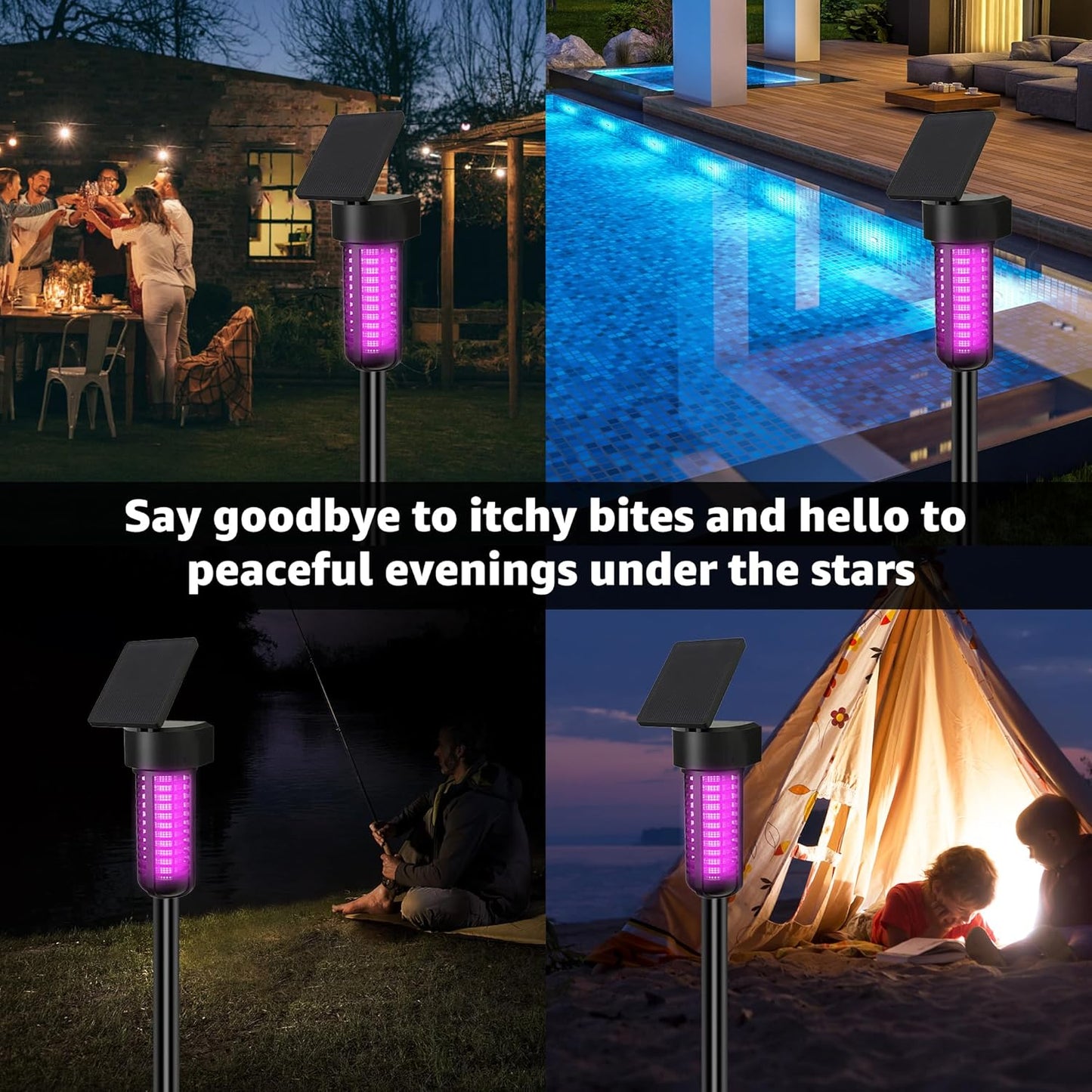 Outdoor Solar-Powered Waterproof Bug Zapper with UV LED Light, Adjustable Solar Panel, and USB Charging