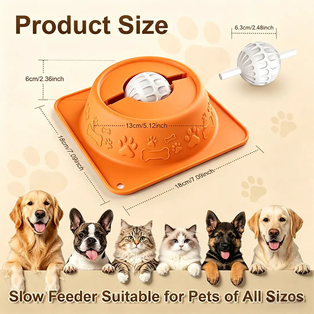 No-Spill Liquid Slow Feeder Bowl for Dogs and Cats, Lick Toy with Rolling Ball Design for Calming Anxiety Relief, Anti-Slip Silicone Bowl Suitable for Small to Large Pets