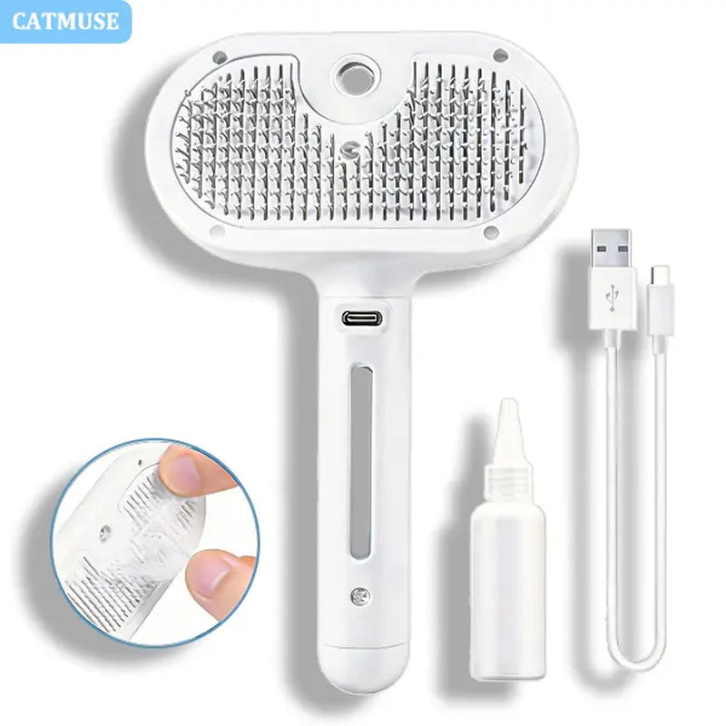 Enhanced Steam Pet Grooming Brush, 3-in-1 Self-Cleaning Spray Tool for Cats and Dogs, Safe Deshedding and Grooming Solution for Long and Short-Haired Pets