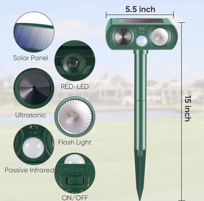 Solar-Powered Ultrasonic Animal Repeller for Dogs and Cats, Waterproof Design