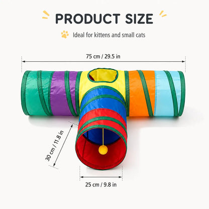 Collapsible Rainbow Cat Tunnel Toy - Interactive Crinkle Play Tube with Peek Hole for Kittens and Cats, Ideal for Indoor Exercise and Boredom Relief