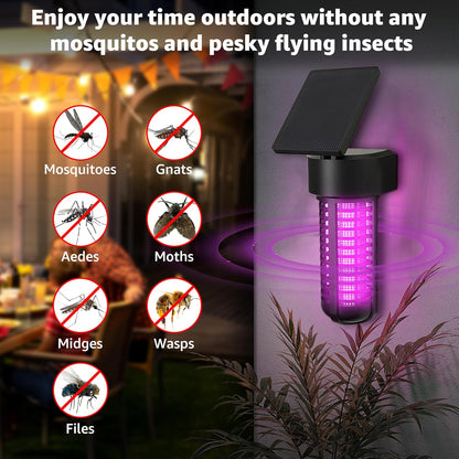 Outdoor Solar-Powered Waterproof Bug Zapper with UV LED Light, Adjustable Solar Panel, and USB Charging