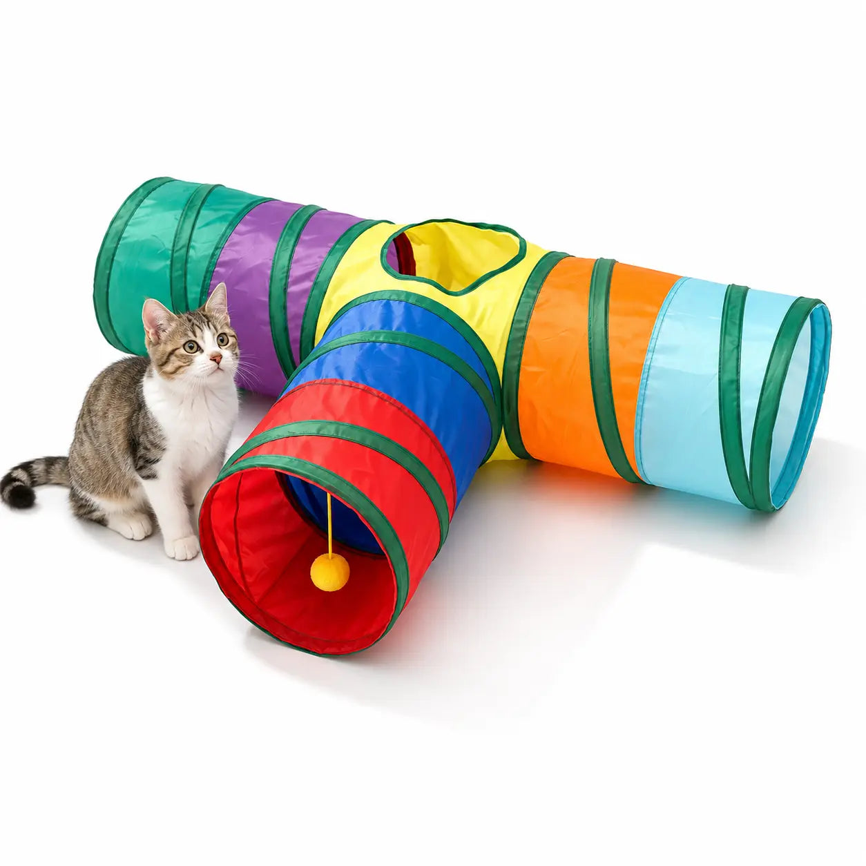 Collapsible Rainbow Cat Tunnel Toy - Interactive Crinkle Play Tube with Peek Hole for Kittens and Cats, Ideal for Indoor Exercise and Boredom Relief