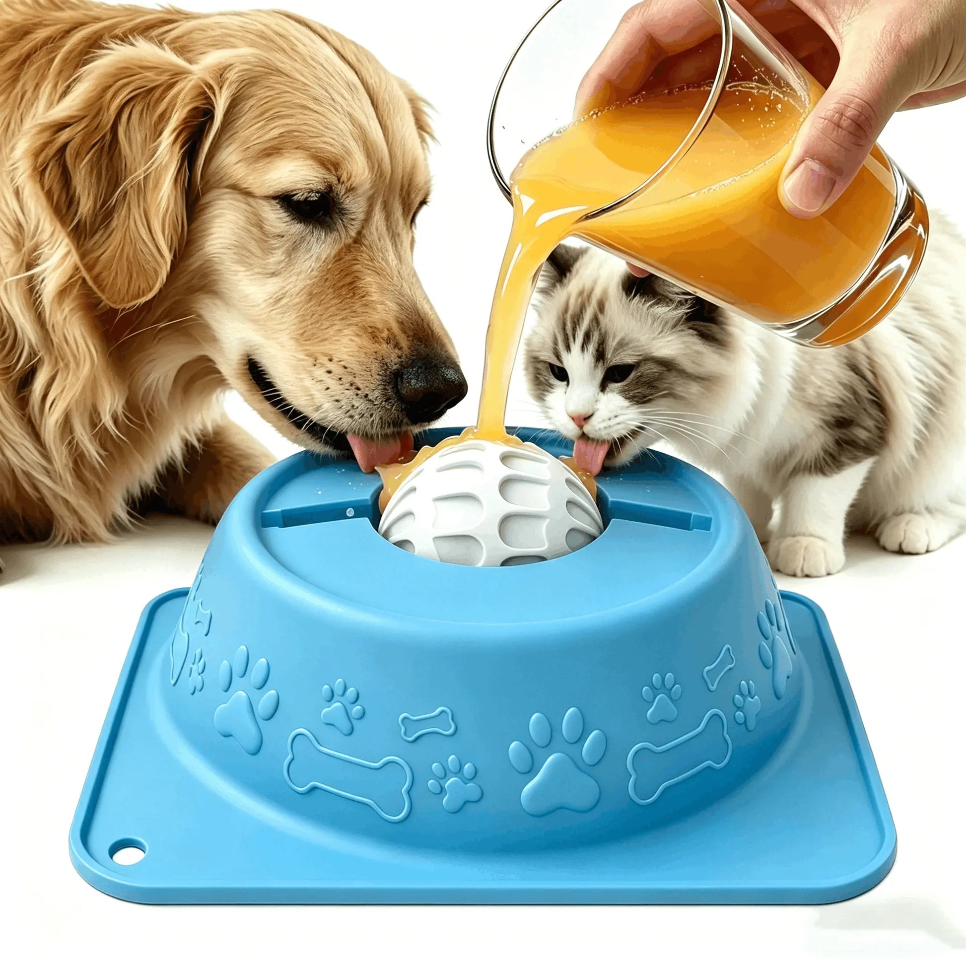 No-Spill Liquid Slow Feeder Bowl for Dogs and Cats, Lick Toy with Rolling Ball Design for Calming Anxiety Relief, Anti-Slip Silicone Bowl Suitable for Small to Large Pets