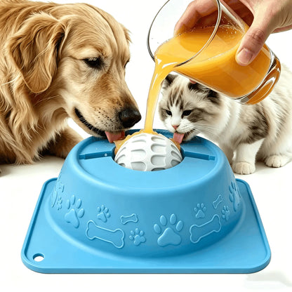 No-Spill Liquid Slow Feeder Bowl for Dogs and Cats, Lick Toy with Rolling Ball Design for Calming Anxiety Relief, Anti-Slip Silicone Bowl Suitable for Small to Large Pets