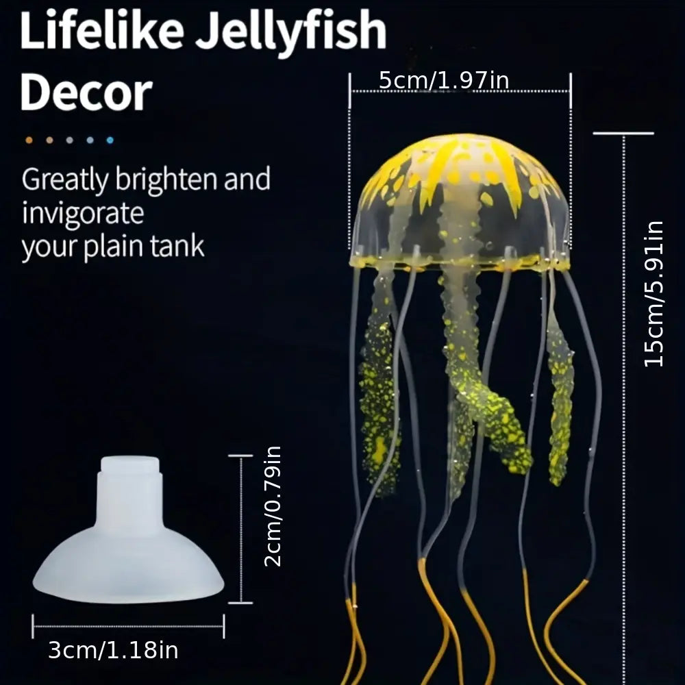 Fluorescent Realistic Jellyfish Set of 3 - Decorative Ornaments for Aquariums, Ideal for LED Fish Tank Night Light and Aquarium Supplies