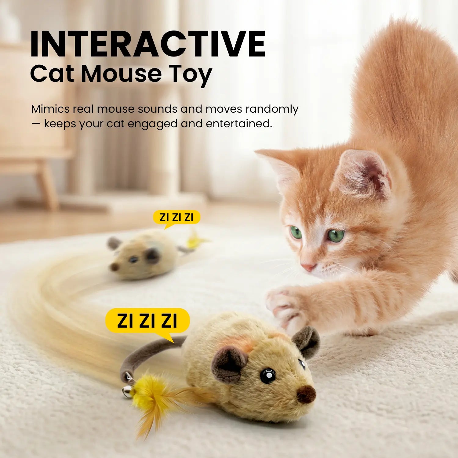 Geoorood USB Rechargeable Interactive Cat Toy – Random Movement Mouse for Indoor Cats (5V/1A Adapter Required, Not Included)