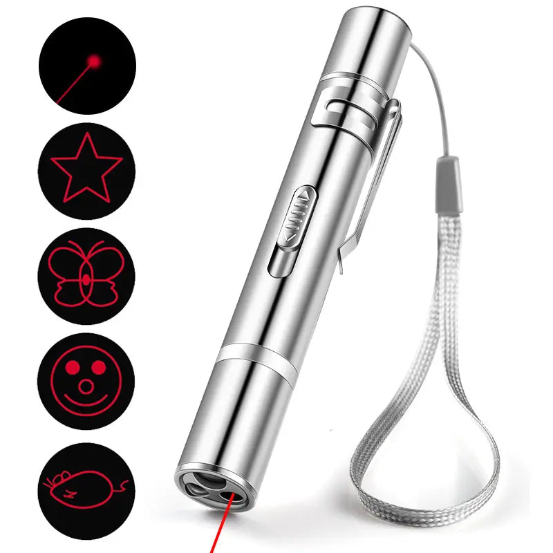 Interactive Cat Laser Pointer Toy with 5 Modes, USB Rechargeable Long Range LED Chaser for Indoor Cats - Portable Exercise and Training Device