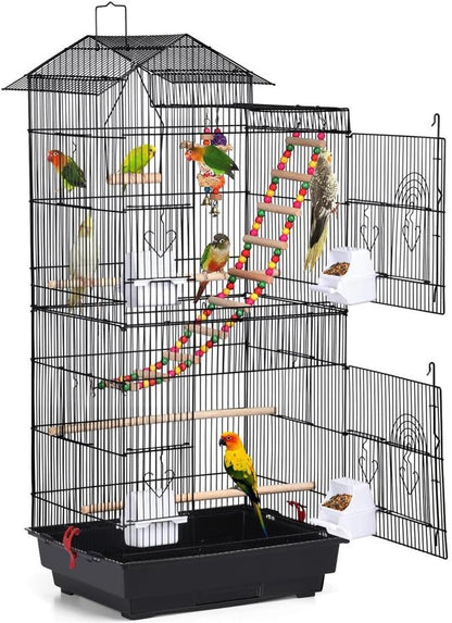 39-Inch Large Flight Bird Cage for Small Parrots and Pet Birds with Toys