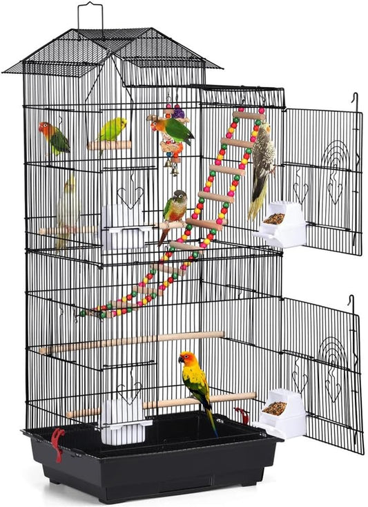 39-Inch Large Flight Bird Cage for Small Parrots and Pet Birds with Toys