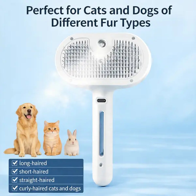 Enhanced Steam Pet Grooming Brush, 3-in-1 Self-Cleaning Spray Tool for Cats and Dogs, Safe Deshedding and Grooming Solution for Long and Short-Haired Pets