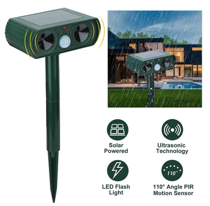 Solar-Powered Ultrasonic Animal Repeller for Dogs and Cats, Waterproof Design
