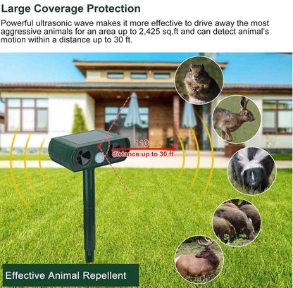 Solar-Powered Ultrasonic Animal Repeller for Dogs and Cats, Waterproof Design