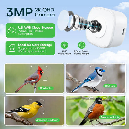 Homiq Ai Smart Window Bird Feeder with Close-Focus Camera, 2K HD Camera for Window Viewing, AI Bird Species Recognition & Instant Alerts, Strong Acrylic Bird Feeder,Great Gift for Kids & Bird Lovers