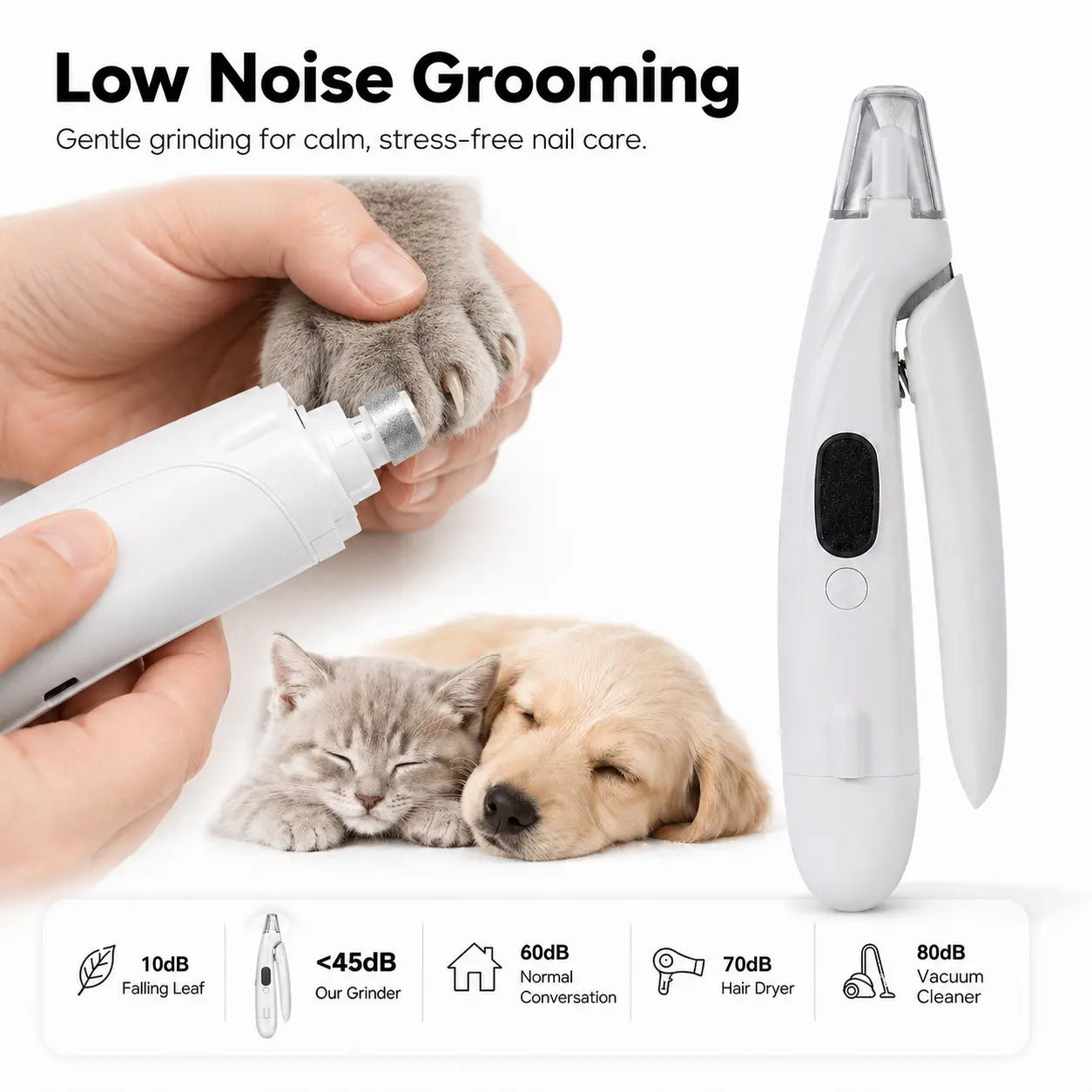 Professional Pet Nail Clipper with Catcher and Grinder, LED Rechargeable 2-in-1 Nail Trimmer for Dogs and Cats of All Sizes