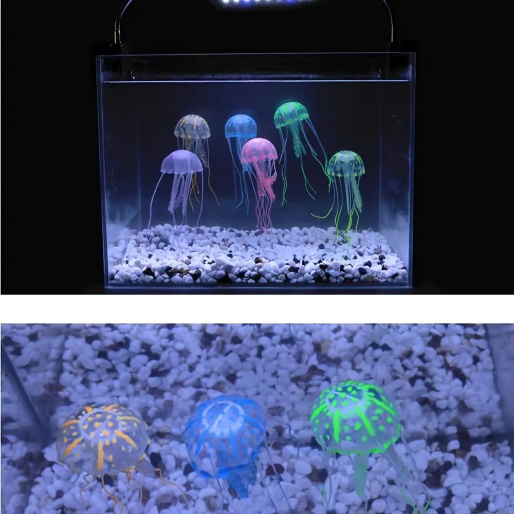 Fluorescent Realistic Jellyfish Set of 3 - Decorative Ornaments for Aquariums, Ideal for LED Fish Tank Night Light and Aquarium Supplies