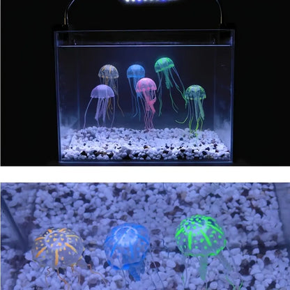 Fluorescent Realistic Jellyfish Set of 3 - Decorative Ornaments for Aquariums, Ideal for LED Fish Tank Night Light and Aquarium Supplies