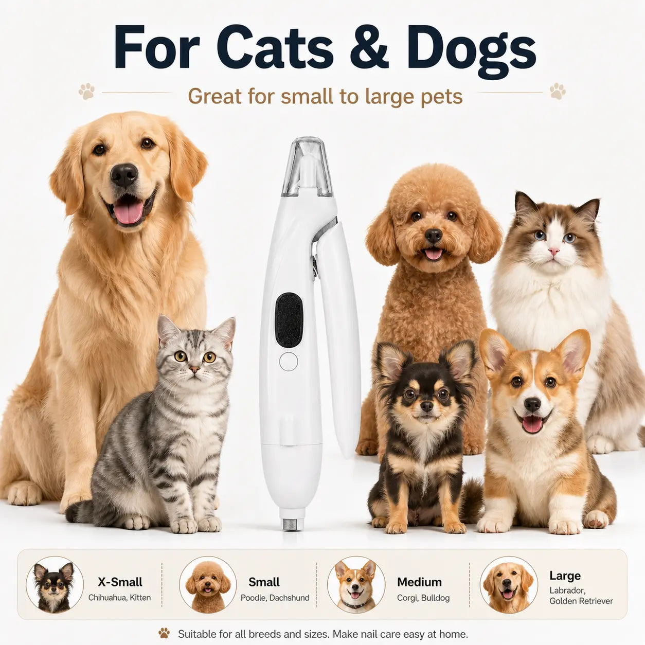 Professional Pet Nail Clipper with Catcher and Grinder, LED Rechargeable 2-in-1 Nail Trimmer for Dogs and Cats of All Sizes