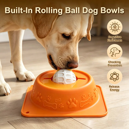 No-Spill Liquid Slow Feeder Bowl for Dogs and Cats, Lick Toy with Rolling Ball Design for Calming Anxiety Relief, Anti-Slip Silicone Bowl Suitable for Small to Large Pets