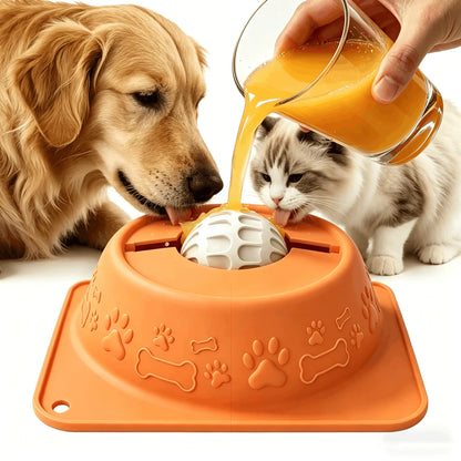 No-Spill Liquid Slow Feeder Bowl for Dogs and Cats, Lick Toy with Rolling Ball Design for Calming Anxiety Relief, Anti-Slip Silicone Bowl Suitable for Small to Large Pets