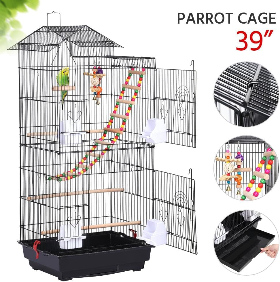 39-Inch Large Flight Bird Cage for Small Parrots and Pet Birds with Toys