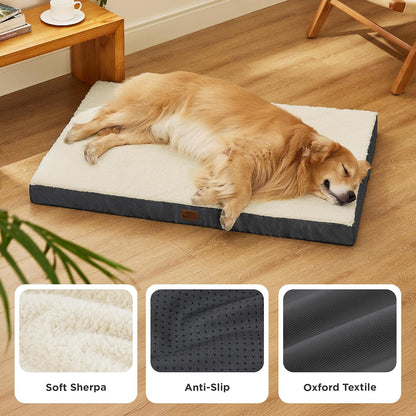 Bedsure Extra Large Dog Bed - Comfortable Flat Design with Removable Washable Cover, Orthopedic Egg Crate Foam, Ideal for Pets up to 100 lbs