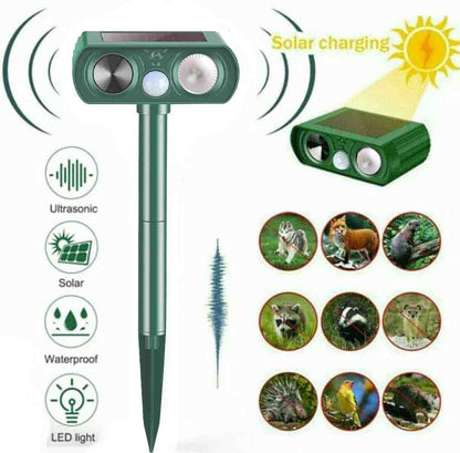 Solar-Powered Ultrasonic Animal Repeller for Dogs and Cats, Waterproof Design